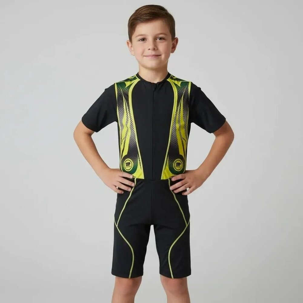 Enjoy Unisex Kids Black Yellow Short Sleeve One-Piece Shorty Jumpsuit Small